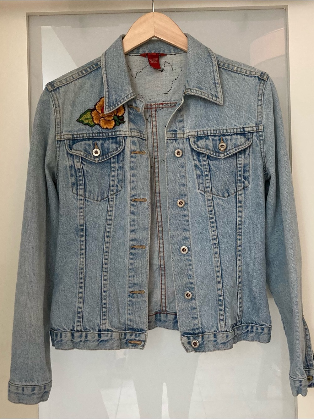 Sundance Light Blue Denim Jacket with Embroidered Yellow Flower
